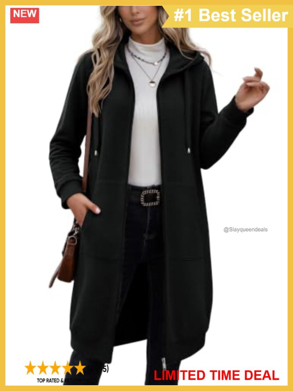 Fleece Zip Up Oversized Longline Hoodie Sweatshirt